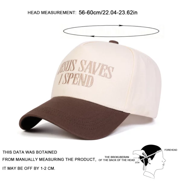 Casquette de Baseball unisexe JESUS SAVES I SPEND avec lettres brodées, chapeaux décontractés réglables pour l'extérieur, protection solaire, casquette de sport, printemps-automne – Image 6
