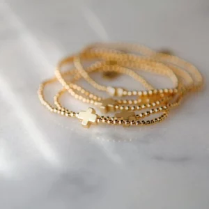 Vlen croix Bracelet à breloques cadeaux de baptême Bracelets de perles pour femmes 18 K plaqué or perles bijoux minuscules Pulseras