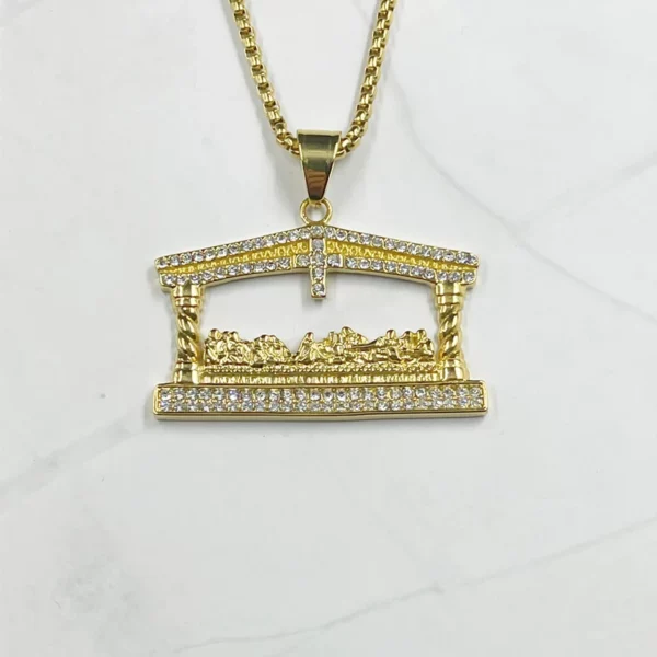Collier avec pendentif tête de jésus en strass pour hommes, couleur or, à la mode, le dernier dîner, Hip Hop