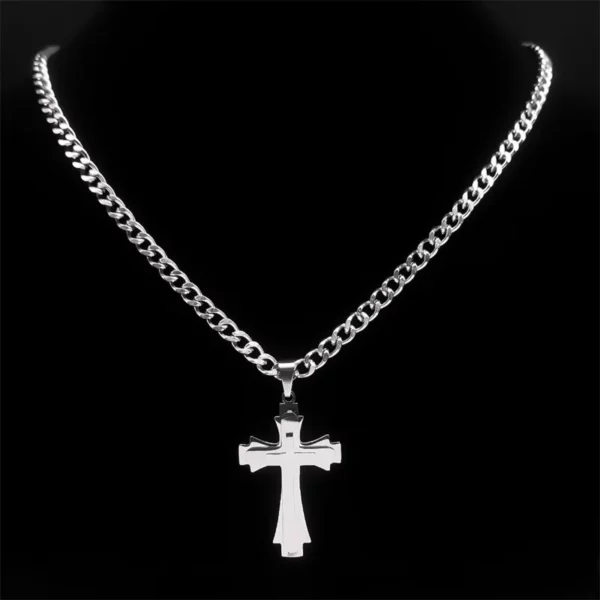 Collier multicouches en acier inoxydable pour hommes, bijoux Hip Hop, avec pendentif Crucifix chrétien – Image 5