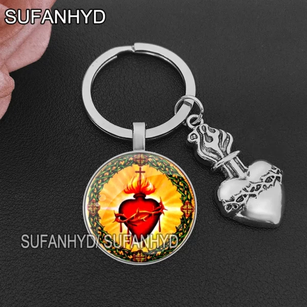 Porte-clés du Sacré Coeur de Jésus pour Maison Porte-clés Catholique pour Femme et Homme