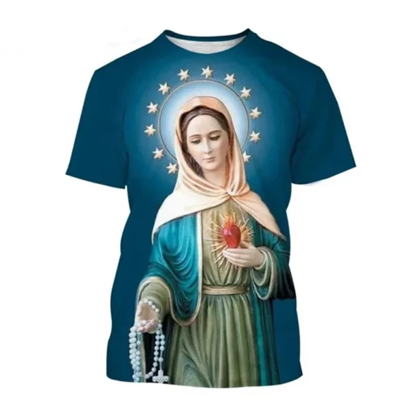 T-shirt imprimé 3D graphique Vierge Marie pour hommes et femmes, chrétien, béni, Jésus, dieu, manches courtes, Respzed, Harajuku Tee Top, vêtements pour enfants – Image 11