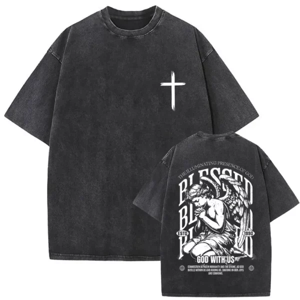 T-shirt délavé Vintage pour hommes et femmes, style religieux chrétien, jésus pardonne le père, gothique Rock, surdimensionné, Streetwear – Image 45