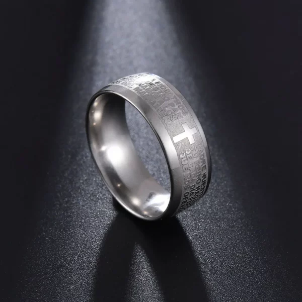 Bagues croix de Jésus en acier au titane pour femmes et hommes, bijoux de doigt, prière de la Bible, lettre chrétienne, vente en gros, nouveauté – Image 4