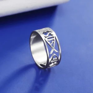 Skyrim – bague poisson jésus pour hommes et femmes, en acier inoxydable, amulette de prière religieuse et chrétienne, bijoux cadeau d'anniversaire, vente en gros