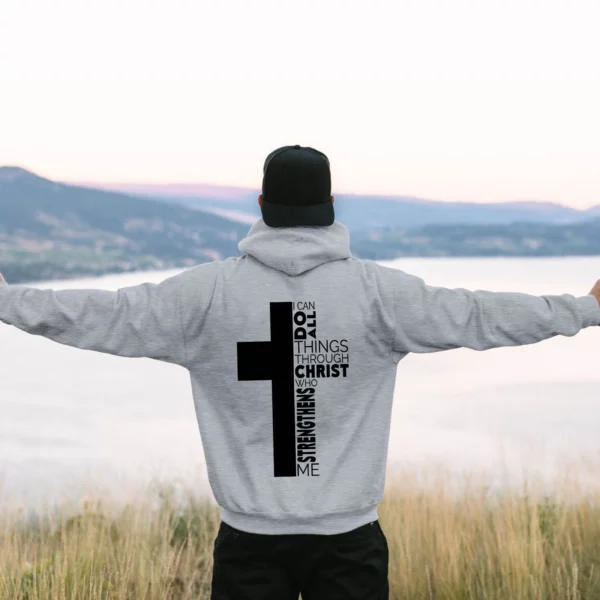 Sweat à capuche à manches longues pour hommes, thème de Jésus, croix chrétienne, imprimé document au dos, pull monochrome – Image 11