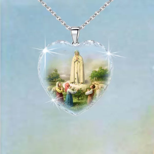 Collier pendentif en verre en forme de grand cœur pour femmes, breloque chrétienne de jésus partien, chaîne à maillons de couleur argent, bijoux pour femmes