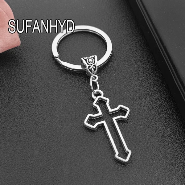 Porte-clés croix gothique en argent pour hommes et femmes, porte-clés fleur rose vintage, cadeau punk, EquiHouse – Image 7