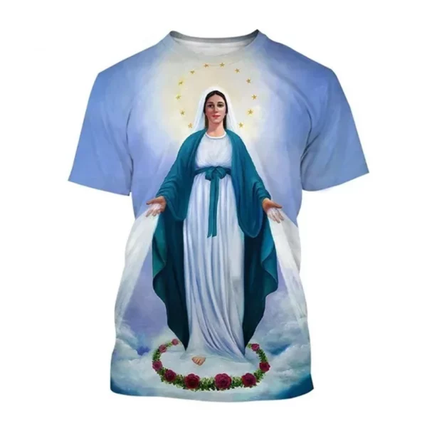 T-shirt imprimé 3D graphique Vierge Marie pour hommes et femmes, chrétien, béni, Jésus, dieu, manches courtes, Respzed, Harajuku Tee Top, vêtements pour enfants – Image 12