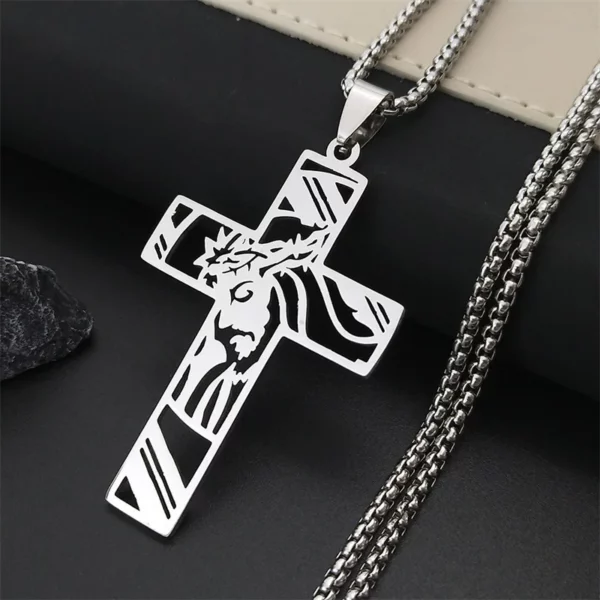 Hip Hop Punk couronne d'épines jésus croix collier pour hommes en acier inoxydable plaqué or Crucifix pendentif colliers bijoux – Image 2