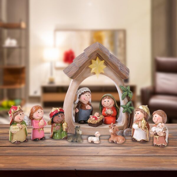 Figurines de la nativité de noël avec résine légère, 12 pièces, naissance de la sainte famille de jésus pour la table de noël, étagère d'église, chapelle – Image 8