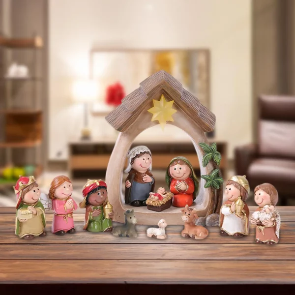 Figurines de la nativité de noël avec résine légère, 12 pièces, naissance de la sainte famille de jésus pour la table de noël, étagère d'église, chapelle – Image 2