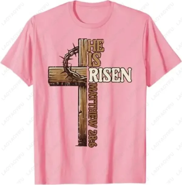 Croix de pâques il est ressuscité jésus chrétien hommes T-Shirt croix chrétienne Bible John 3:16 réflexion 0L3Q48 disant unisexe coton T-Shirt – Image 3