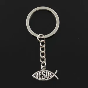 Porte-clés poisson Jésus pour hommes, porte-clés de voiture, porte-bague, souvenir pour cadeau, bijoux de bricolage, nouvelle mode, 22x12mm
