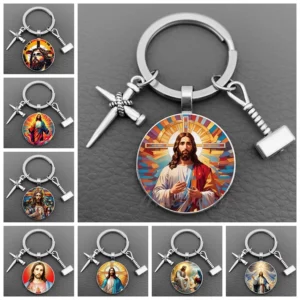 J'aime Jésus porte-clés en verre, porte-clés de bénédiction croisée, porte-clés de voiture, bijoux religieux, mode foi chrétienne, 2024