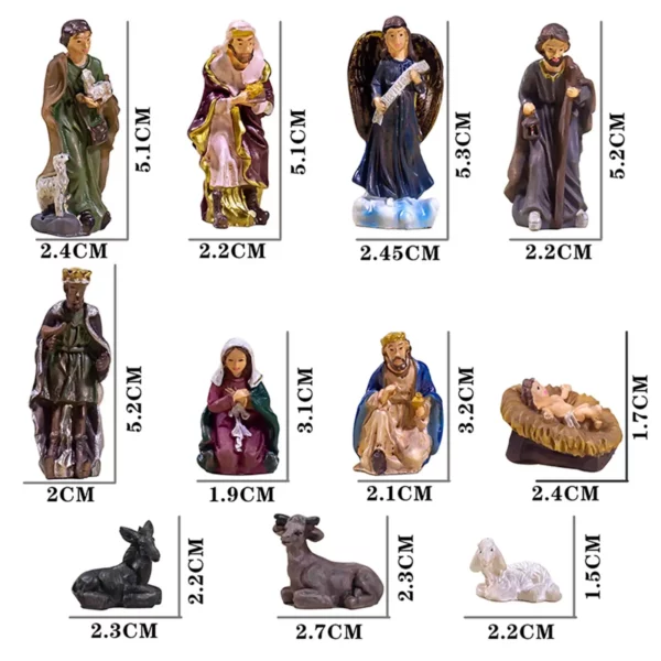 Statue de scène de la Nativité peinte à la main, collection en résine, naissance de Jésus, 11 pièces – Image 5