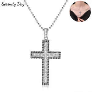 Serenity – collier croix Moissanite couleur D, 2mm, pour femmes et hommes, en argent Sterling S925, pendentif jésus scintillant, chaîne de cou, anniversaire