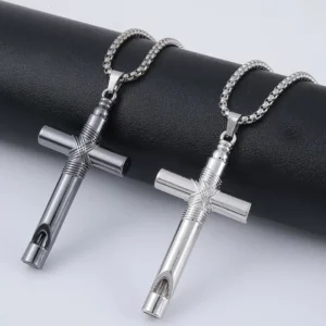 Collier avec pendentif en chaîne croisée en acier inoxydable 316L pour hommes, accessoire religieux de jésus, couleur gris argent
