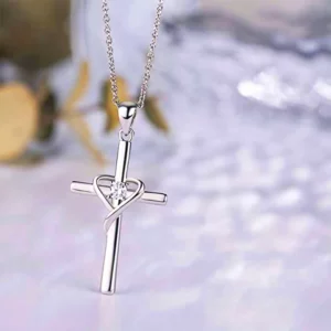 Huretailers-Collier en argent avec pendentif en forme de croix pour femme, bijoux fantaisie, délicat, brillant, contre-indiqué, accessoires