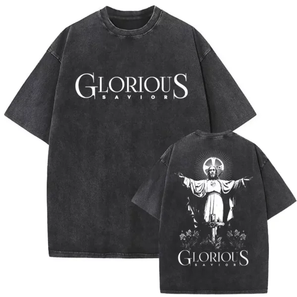 Série religieuse chrétienne jésus Vintage lavé T-shirt hommes femmes gothique Rock surdimensionné à manches courtes t-shirts Hip Hop Streetwear – Image 21