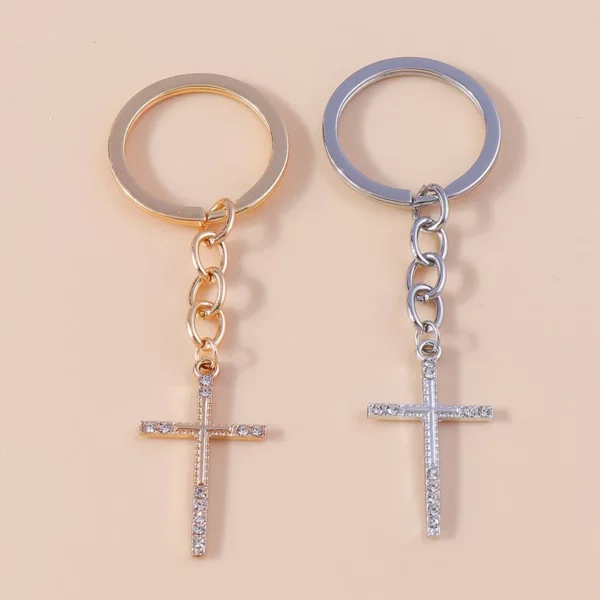 Porte-clés croix en cristal chic, porte-clés religieux de Jésus, porte-clés de voiture, pendentif de sac à main, accessoires de bijoux à bricoler soi-même – Image 9