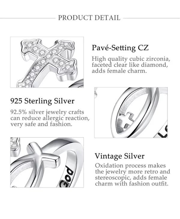 Eudora-Bague réglable en argent regardé 925 pour femme, croix de Jésus poisson, croix besters chrétienne, cadeau de bijoux Ichthus pour la colonne vertébrale – Image 11