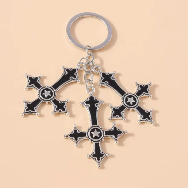 Aihua-Porte-clés croix inversée pour hommes et femmes, pentagramme Steampunk vintage, porte-clés de voiture, croix gothique SAFLucifer – Image 7