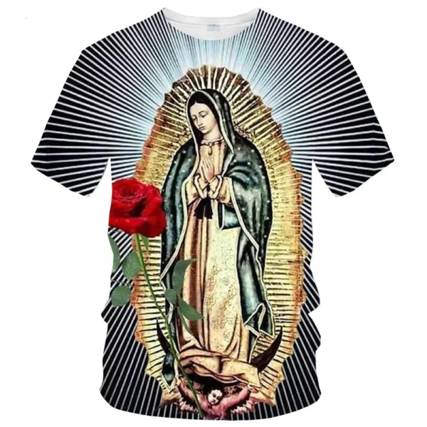 T-shirt vierge Maria 3D pour hommes et femmes, vêtements décontractés à manches courtes, pleine taille, nouveaux vêtements pour hommes à la mode d'été – Image 21