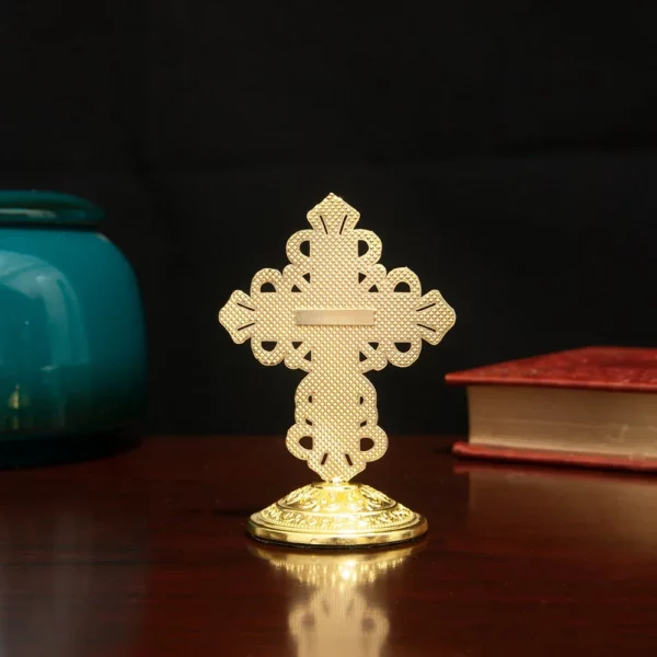 Croix orthodoxe Croix de Jésus à trois barres plaquée or 3,5 pouces Décor d'église Cadeau religieux Symbole spirituel Croix orthodoxe – Image 2