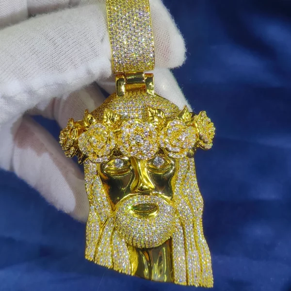 Collier tête de jésus glacé, pendentif Hip Hop, pierres précieuses en Zircon, breloque pour hommes, accessoire de pendentif personnalisé pour le visage du jésus chrétien – Image 9