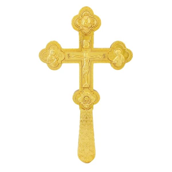 Croix de jésus orthodoxe Croix orthodoxe à main 8,5 pouces en alliage de zinc croix dorée culte prière baptême orthodoxe – Image 7