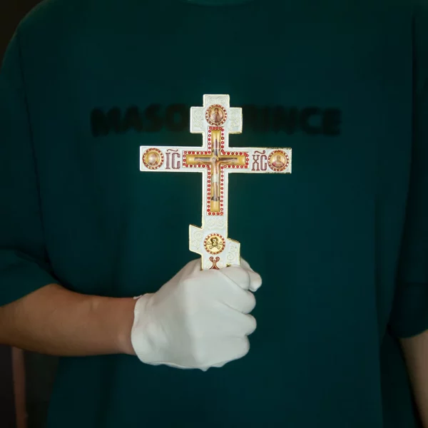Croix de bénédiction religieuse avec support, croix orthodoxe, rouge et bleue, icône de la passion de Jésus, décoration de la maison de l'église – Image 2
