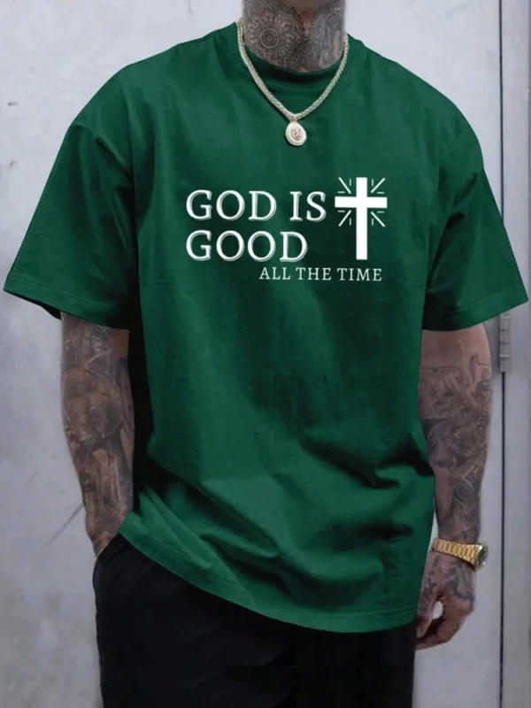 T-shirt à manches courtes imprimé religieux pour hommes, haut croisé, mode de rue décontractée, été, 03 – Image 3