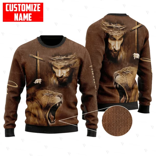 Nom personnalisé Animal roi Lion jésus Cosplay tatouage noël laid pull 3DPrint Harajuku pull décontracté hiver sweats X2 – Image 4
