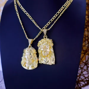 2 tailles Hip Hop Style Punk dieu jésus tête de luxe plaqué or pendentif collier Figaro chaîne hommes femmes bijoux