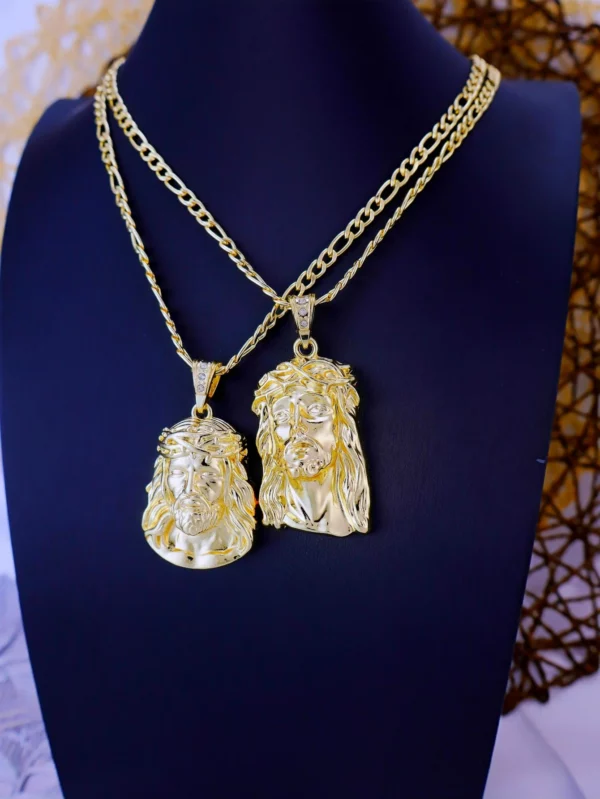 2 tailles Hip Hop Style Punk dieu jésus tête de luxe plaqué or pendentif collier Figaro chaîne hommes femmes bijoux
