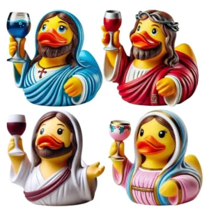 Statue de canard de jésus en résine créative de 3.5 pouces, animaux miniatures de canard de jésus, décoration chrétienne multifonctionnelle, décor d'animaux d'extérieur