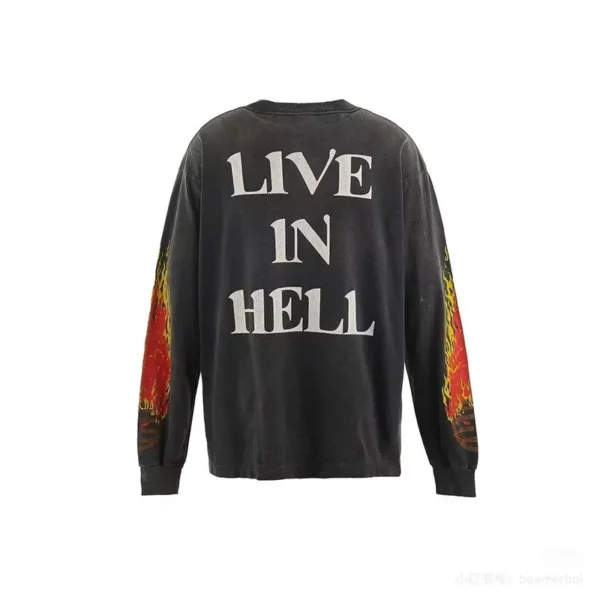 Toutes les saisons meilleure qualité coton Vintage lavé noir endommagé t-shirt hommes femmes jésus imprimé Saint à manches longues t-shirts hauts – Image 36