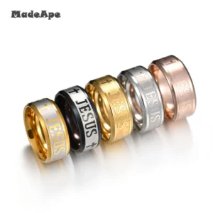 MadApe classique bijoux 8mm en acier inoxydable lettre Bible anneaux noir argent couleur or Rose bande jésus croix anneau pour hommes femmes