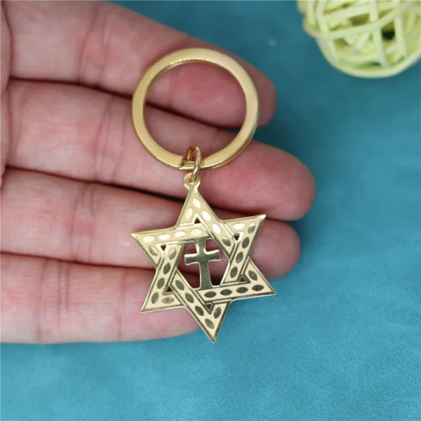 Porte-clés pendentif croix étoile de David, en acier inoxydable, pour hommes, amulette, Vintage, bijoux, cadeau – Image 4