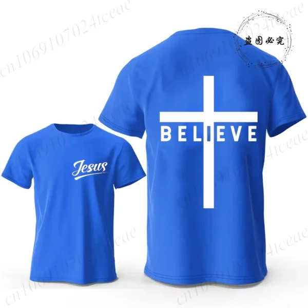 Croyez la croix jésus graphique créatif hommes T-shirts mode été esthétique T-shirts décontracté à manches courtes t-shirt hauts chrétiens – Image 5