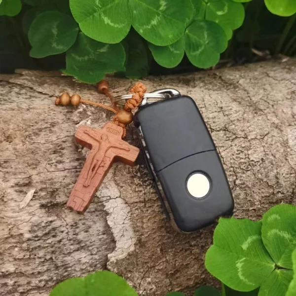 Porte-clés croix de Jésus en bois, décoration de sac, breloque de voiture, support prédire, pendentif fait main, cadeau religieux chrétien – Image 20