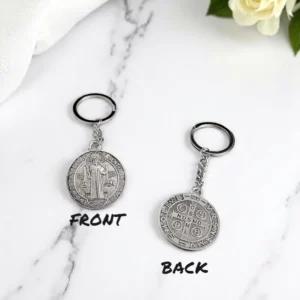 1PC jésus saint benoît pendentif porte-clés Vintage rond Double face motif croix alliage porte-clés à la mode porte-clés accessoires