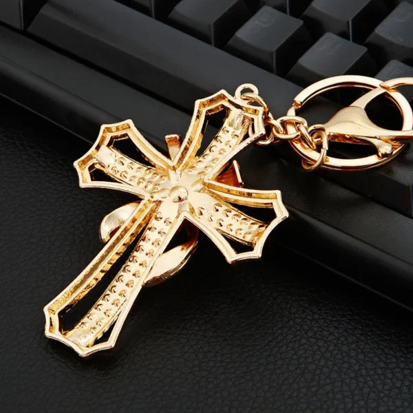 Porte-clés croix catholique pour femmes et hommes, alliage de biscuits, or, argent, document religieux, porte-clés Christ, breloque pour sac, bijoux – Image 4