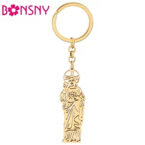 BONSNY Pâques 18 carats plaqué or en acier inoxydable croix jésus porte-clés sac à main porte-clés de voiture anneau cadeau de fête pour femmes filles