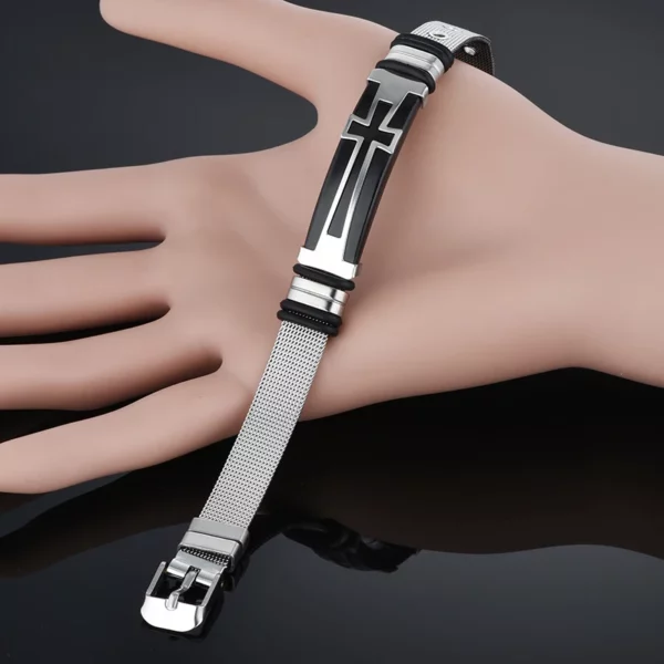 Bracelet en acier inoxydable plaqué or pour hommes et femmes, croix de Jésus, ceinture du Christ, bracelet d'identification noir, cadeau de fête d'anniversaire, bijoux à la mode – Image 2