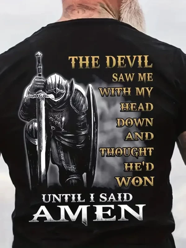 T-shirt imprimé lettre graphique Knight pour homme, T-shirt confortable, col rond légèrement extensible, manches courtes, été
