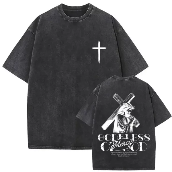 T-shirt délavé Vintage pour hommes et femmes, style religieux chrétien, jésus pardonne le père, gothique Rock, surdimensionné, Streetwear – Image 18