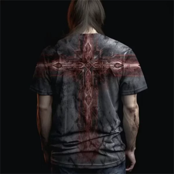 T-Shirt Vintage à Manches Courtes pour Homme, Vêtement Streetwear avec Impression 3D de Dieu, Religieux, Christ, Jésus, Croix, Été – Image 13