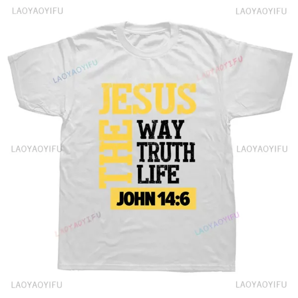Jésus le chemin vérité vie John 14:6 t-shirts chrétiens graphique classique Streetwear à manches courtes cadeau d'anniversaire Style d'été T-shirt – Image 3